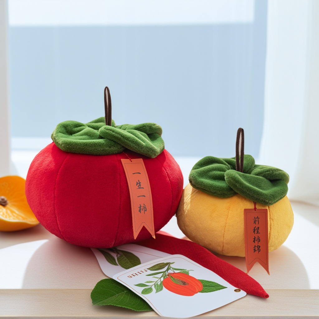 Simulated Persimmon Pillow, Cute and Creative Cartoon Plush Toy, Sofa Doll Ornament, Persimmon Birthday Gift