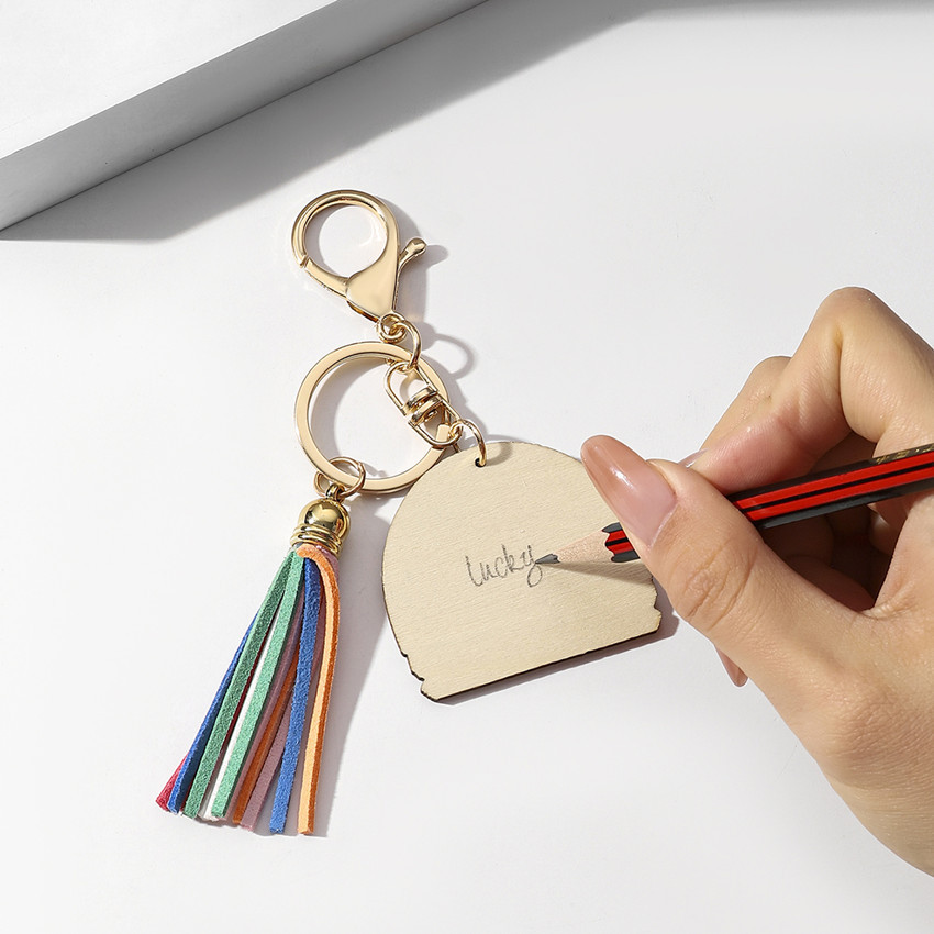 20g Weight Keychain Classification 1 Piece Quantity School, Graduation Occasion Wood Material Teachers' Day Festival Letter, Rainbow, Tassel Pattern Unisex Gender Modern Style Style Modern Style Letter Rainbow Tassel Wood Teachers' Day Unisex Keychain 11