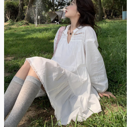 Pregnant Women French Elegant White dress dress New Spring and Summer Wear Slimming Long-sleeved Short-sleeved Doll Dress Trendy