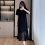 中长款拼接连衣裙