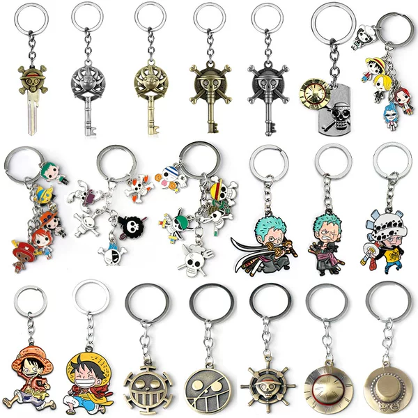 One Piece Straw Hat Skeleton Helmsman Anchor Key Pendant Metal Cartoon Doll Luffy Zoro Chopper Keychain