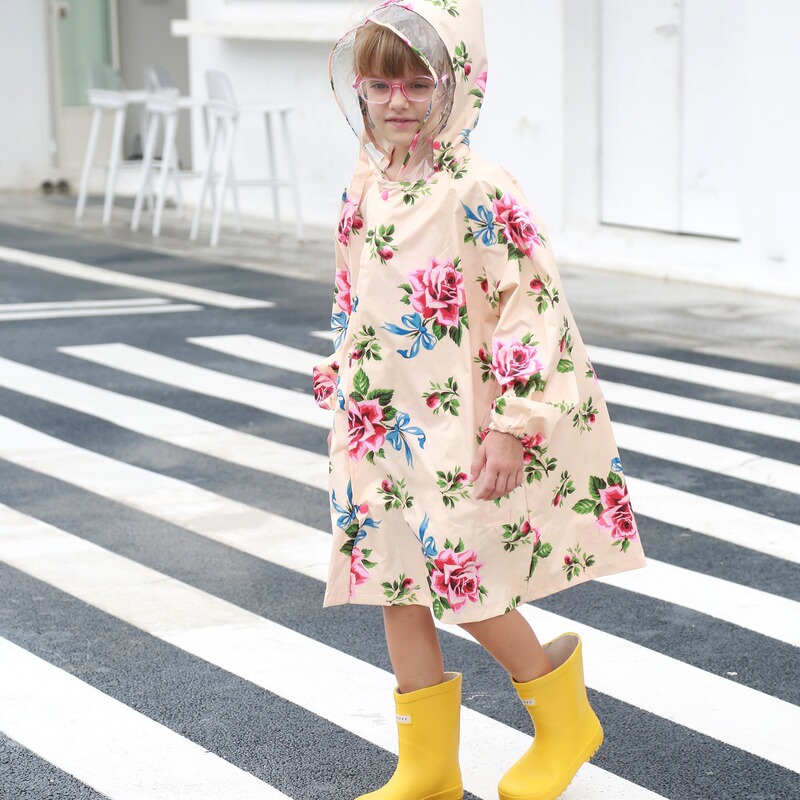 Cross-border Korean-style Full Printed Big Flowers Retro Fairy Light enbihouse Children's Raincoat Lightweight