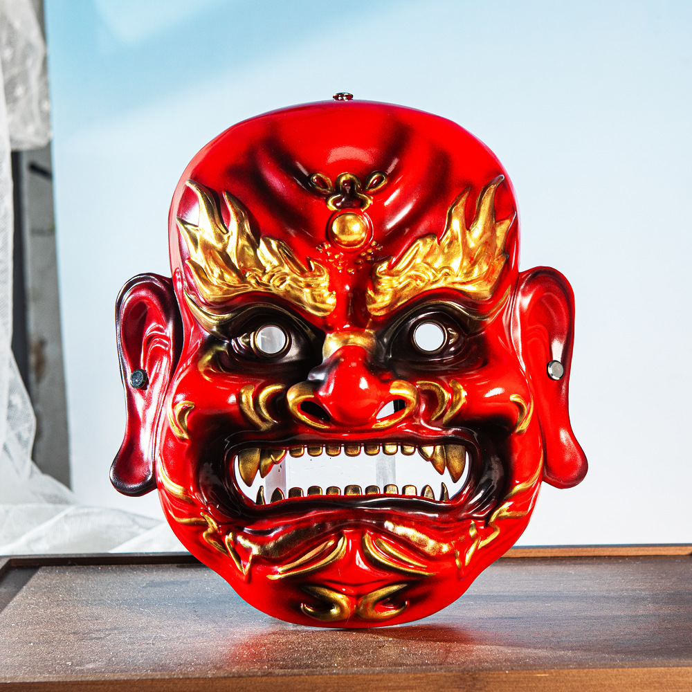Nuevo Halloween disfraz de máscara de resina portátil tienda de tatuajes decoración adornamiento tienda de hotpot chino Dios de la fortuna roja