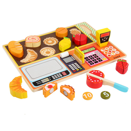 Wooden afternoon tea ice cream simulation cashier kindergarten children's play house early education fruit cut and play toys