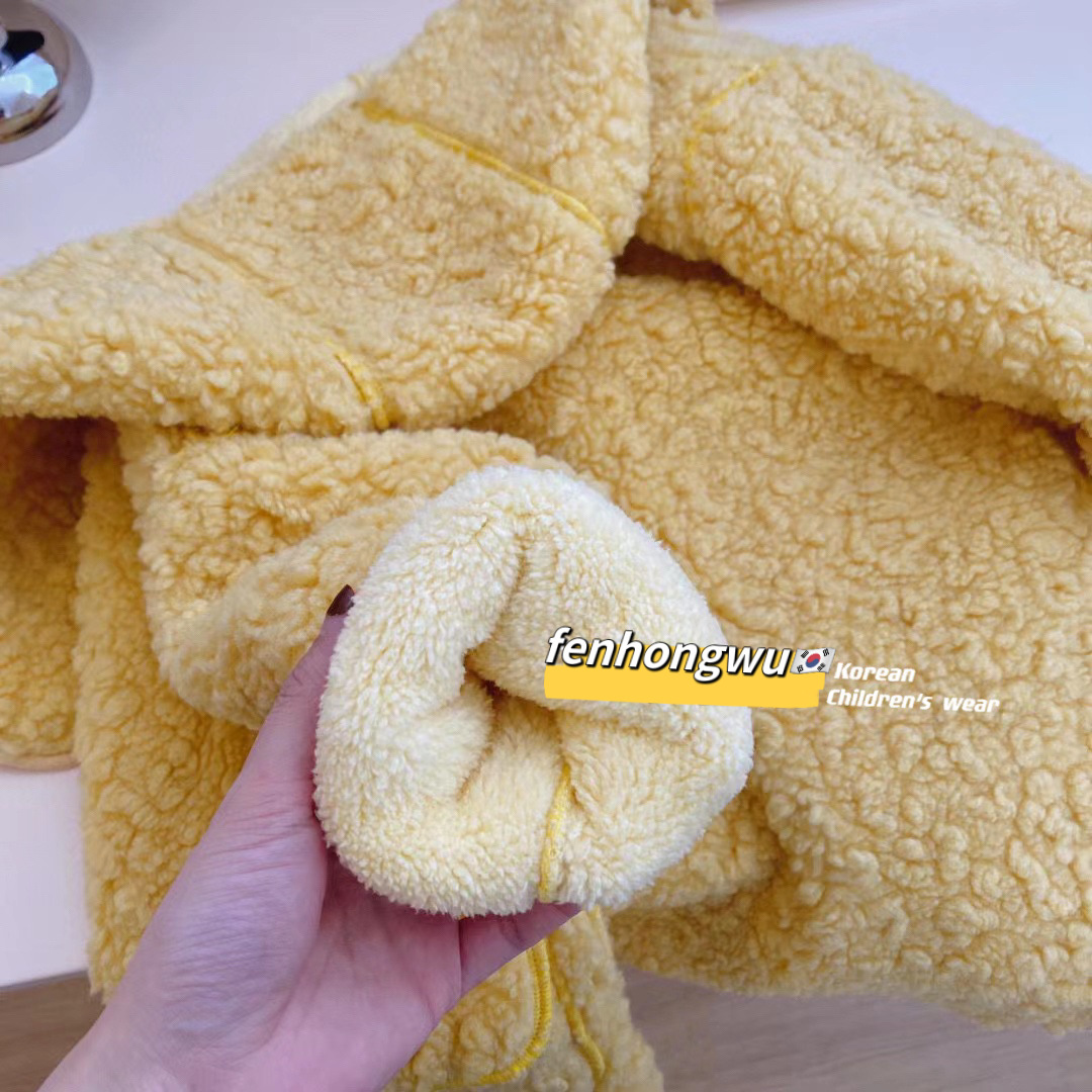 Chaqueta con Capucha para Niñas, Otoño-Invierno 2025, Nuevo Estilo, Ropa Infantil, Lana de Cordero, Gruesa y Moderna para Bebés