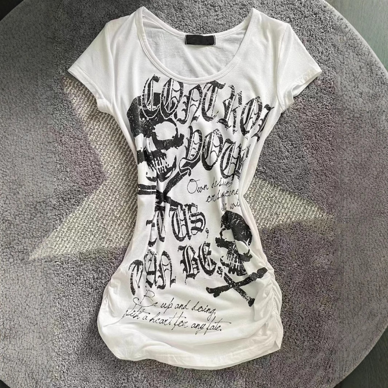 Hot Girls Tight Waist Punk Rock Short Sleeve T-Shirt Summer American Style Black Skull Print Pure Desire Slim Top Ins Hot Girls Tight Waist Punk Rock Short Sleeve T-Shirt Summer American Style Black Skull Print Pure Desire Slim Top Ins