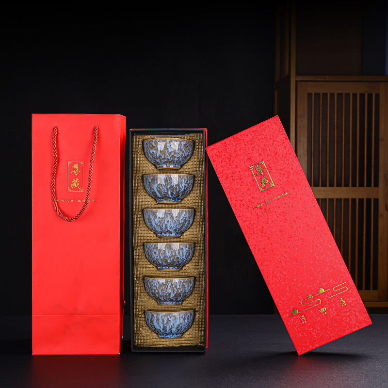 B款—窑变流星杯 (6只棕白礼盒装)