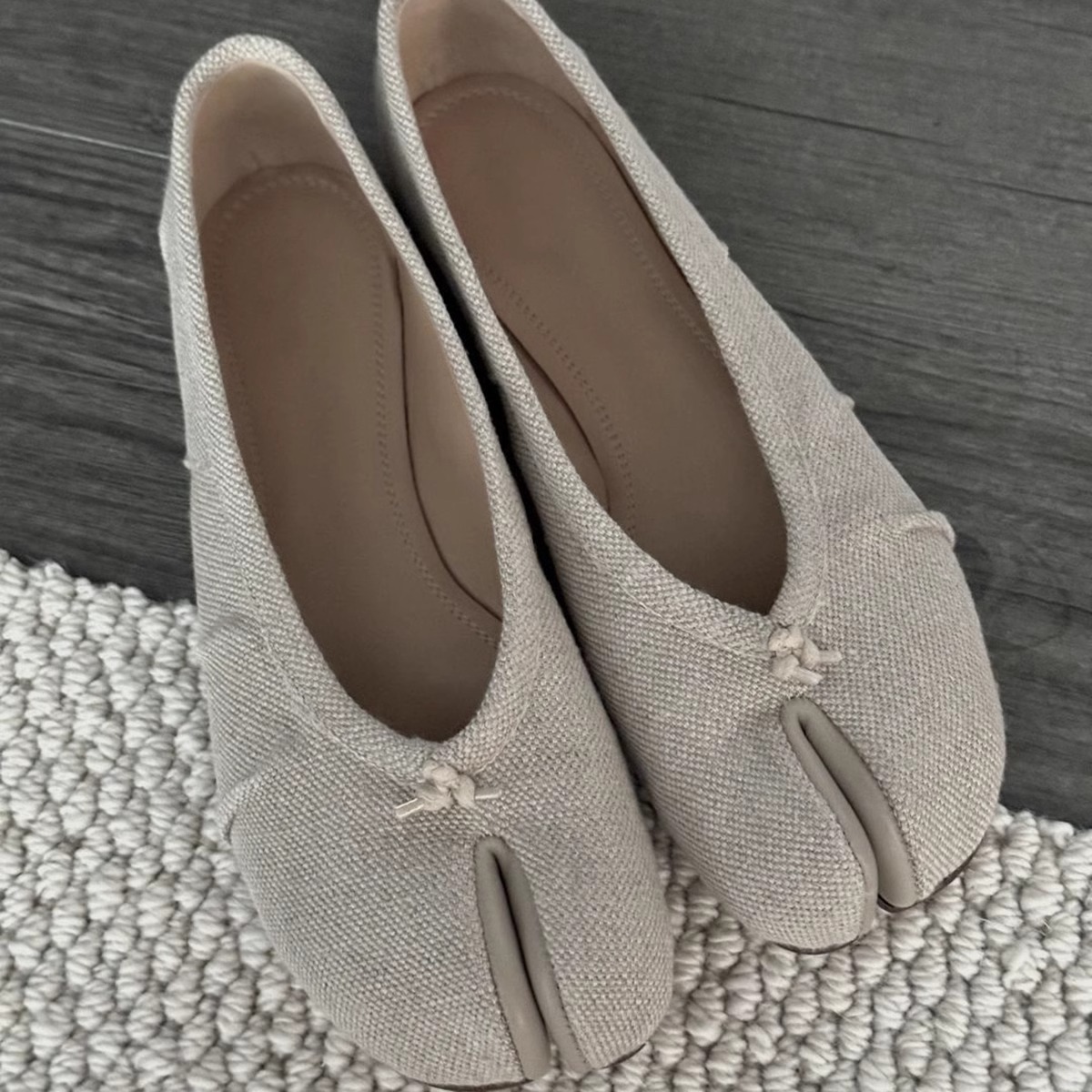 Cowhide ~ Linen Pleated Toe Shoes Retro Flat Ballet Shoes Women's Round Toe Pig Shoes Mary Jane Shoes