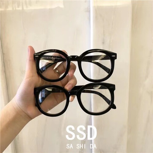 Black thick-framed myopia glasses, anti-blue light, Korean style Internet celebrity flat frames for women with round faces, slimming glasses