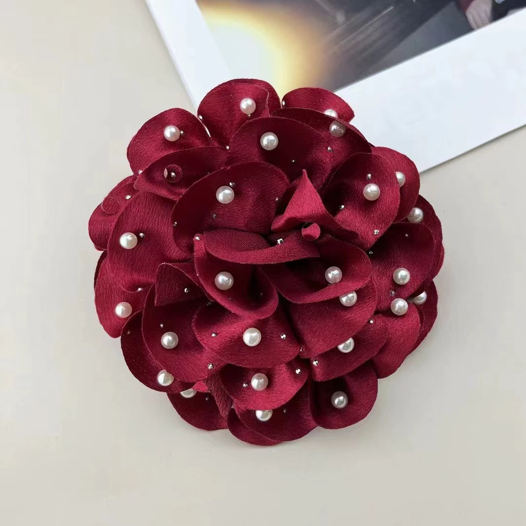 꽃 진주 사이드 클립 [레드]