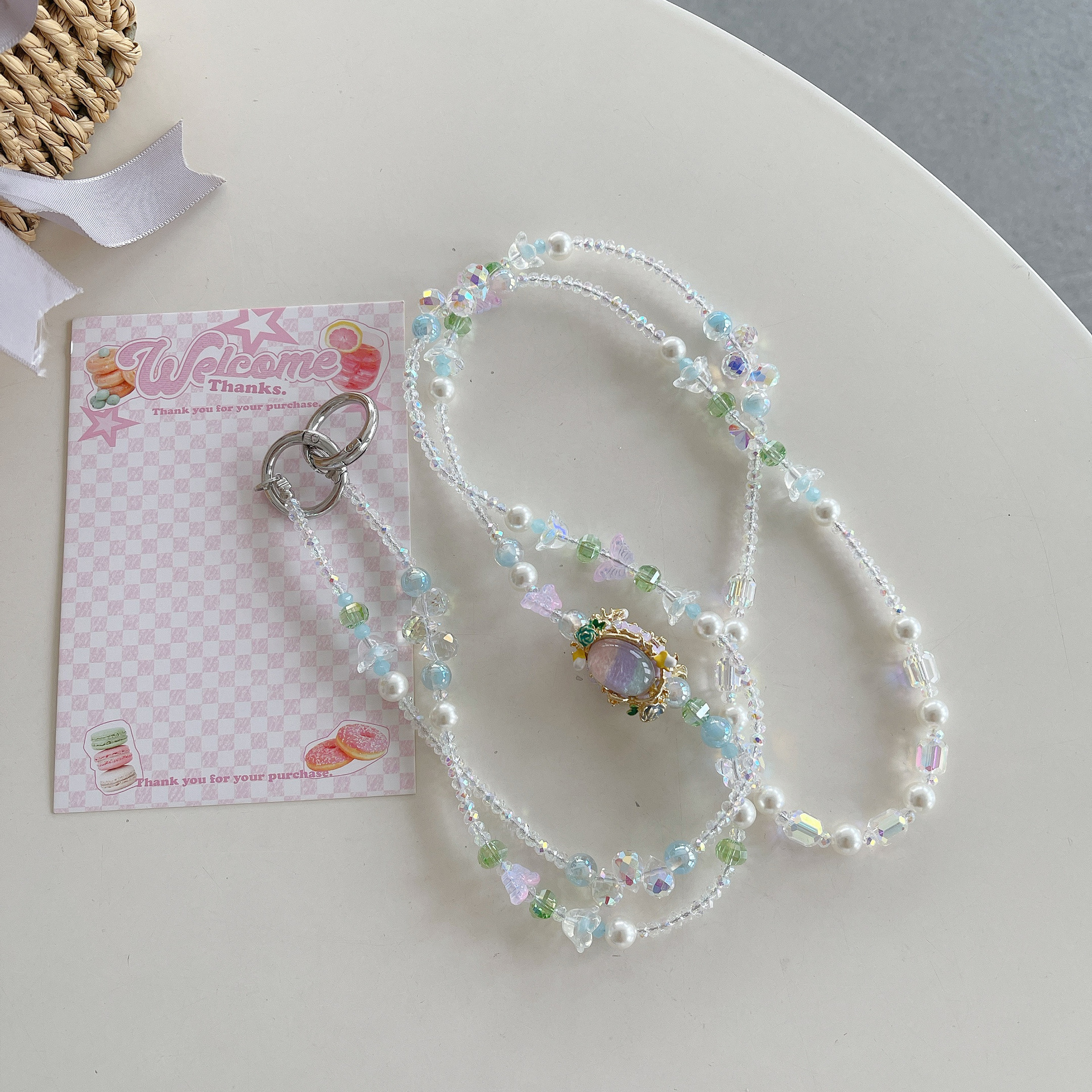 Cadenas de alta calidad hechas a mano, cadena de ágata de alta calidad, cadena larga de flores, colgante de teléfonos móviles, colgante de cinturón largo