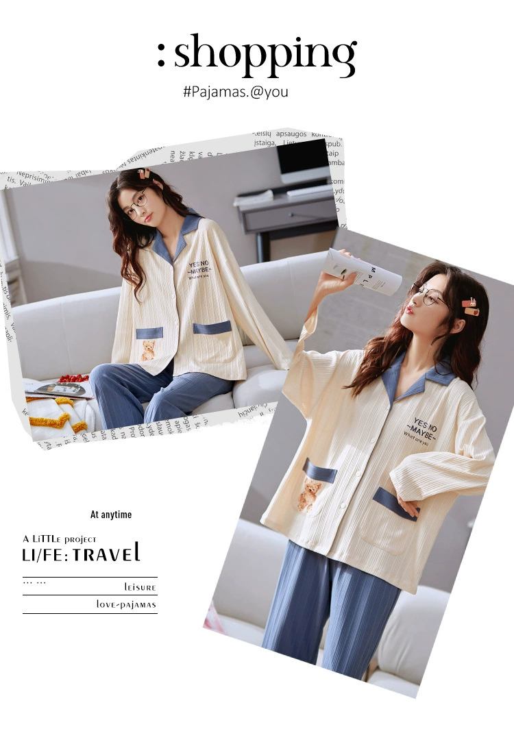 pyjamas for women SLPBELY Women Pajamas Set Homesuit Spring Cartoon Turn Down Collar Long Sleeve Nightwear Sleepwear Sleepwear Homewear Pyjamas silk pajamas