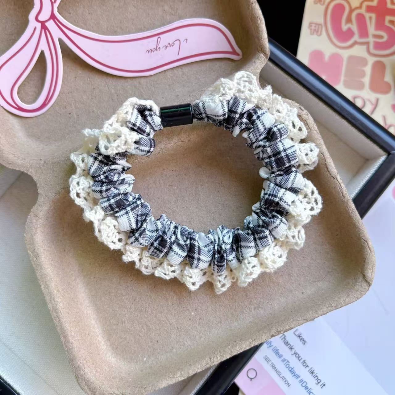 Niños jeans encaje anillo de cabello de cabello de encaje niñas alta cola de cabello de alta elasticidad cuerda de cabello de goma cabeza adornos para el cabello