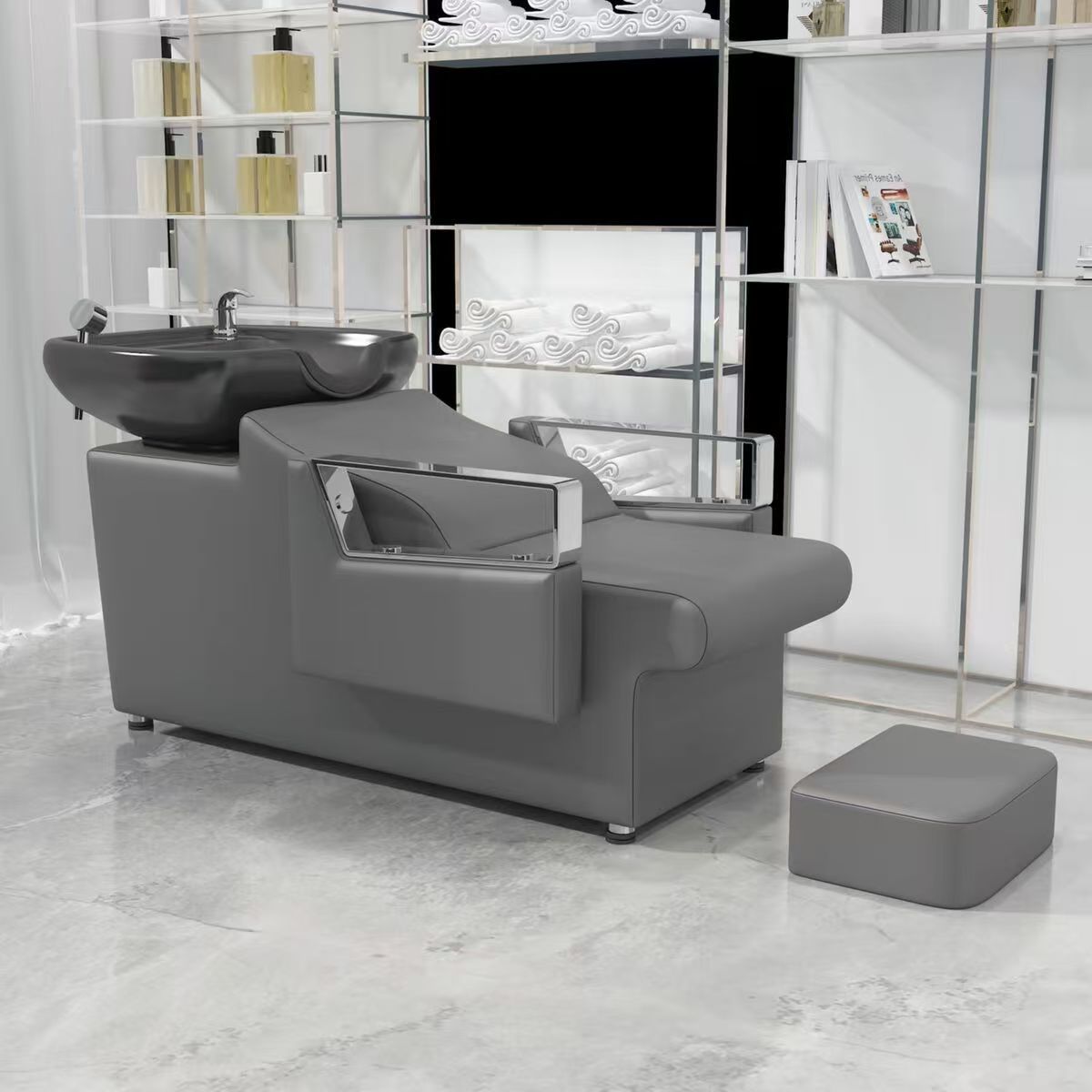 Peluquería Cama de champú Peluquería especial cama de agua semi-reclinada olla profunda de cerámica de acero inoxidable de alta gama