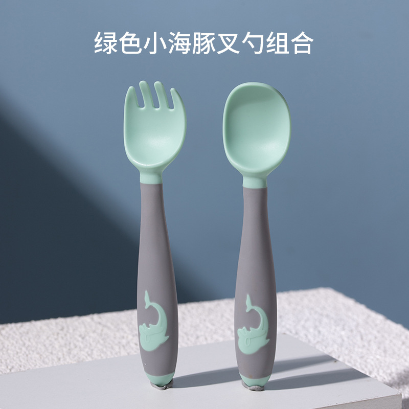 녹색 작은 돌고래 포크 스푼 조합