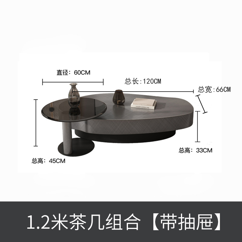 Italiano Oval de gama alta minimalista mesa de café de mango sala de estar hogar pequeño apartamento moderno minimalista de acero inoxidable con cajón