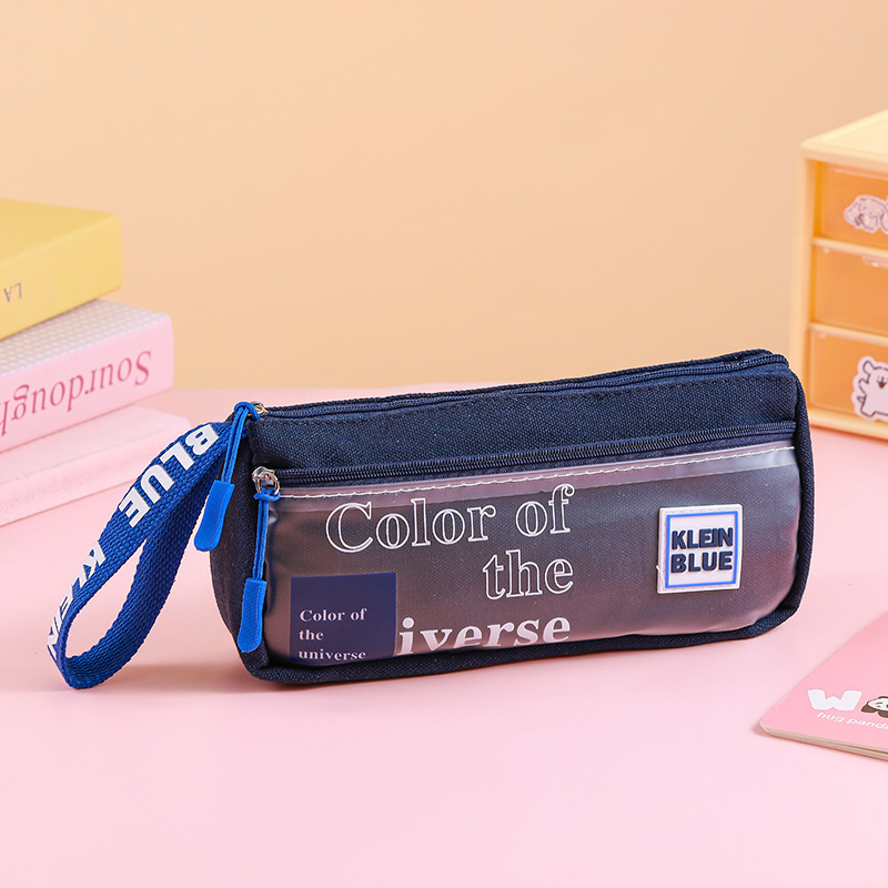 Estuche para lápices de gran capacidad para niños Klein Blue Caja de papelería para estudiantes de varias capas simple y de alto valor Bolsa de papelería para estudiantes sucios