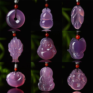 Natural Jade purple chalcedony pendant safe buckle Guanyin Buddha jade necklace ice agate Joker naked pendant women Wholesale