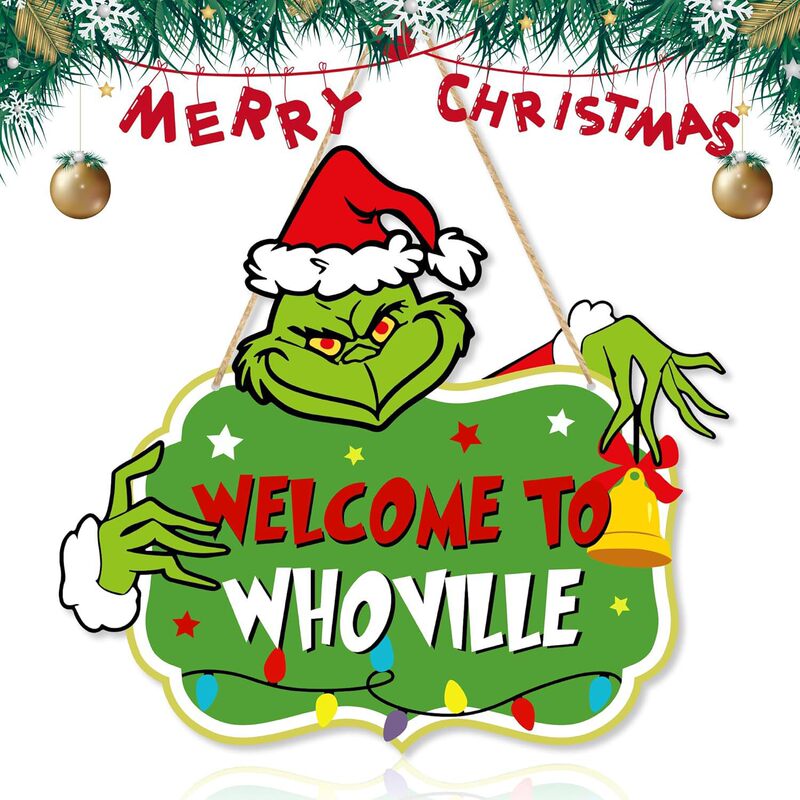 国境を越えた新型卸売りクリスマス装飾グリーン奇表札クリスマス緑毛怪木製アルファベットペンダント|undefined