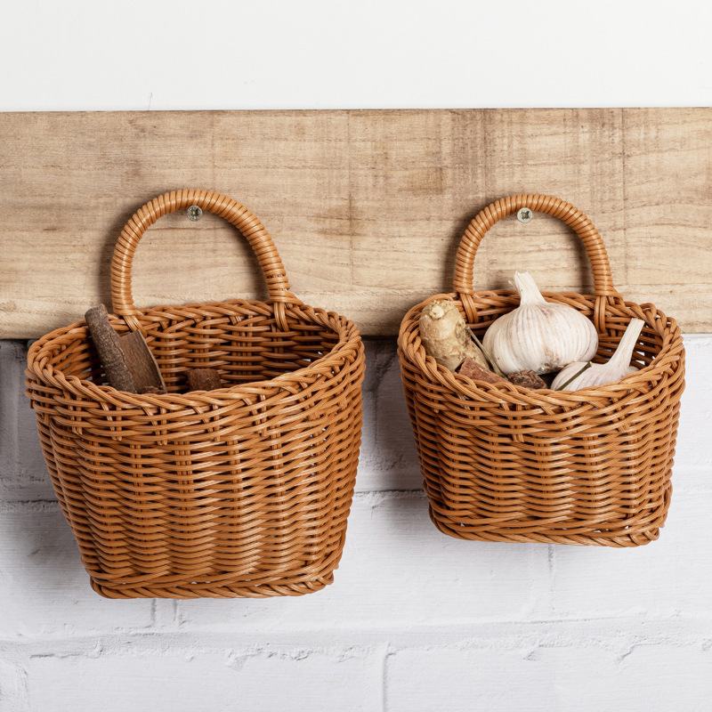 Imitation Rattan Woven Basket Nordic Kitchen Ginger Garlic Storage Basket Vintage Wall-mounted Basket Portable Small Flower Basket Kitchenware Hanging Basket Imitation Rattan Woven Basket Nordic Kitchen Ginger Garlic Storage Basket Vintage Wall-mounted Basket Portable Small Flower Basket Kitchenware Hanging Basket