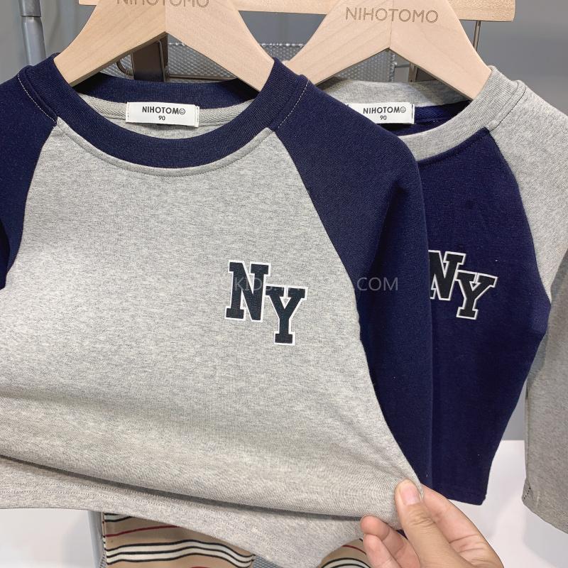 Children's elastic warm long-sleeve for leisure with a round collar…