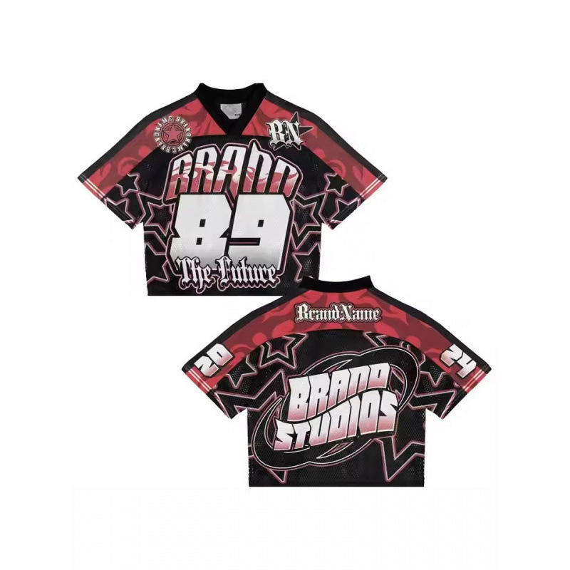 3D Printed T-Shirt Jersey Tk Amazon Rugby Jersey Sublimation Polyester Mesh Short-Sleeved Jersey Retro Letter Logo