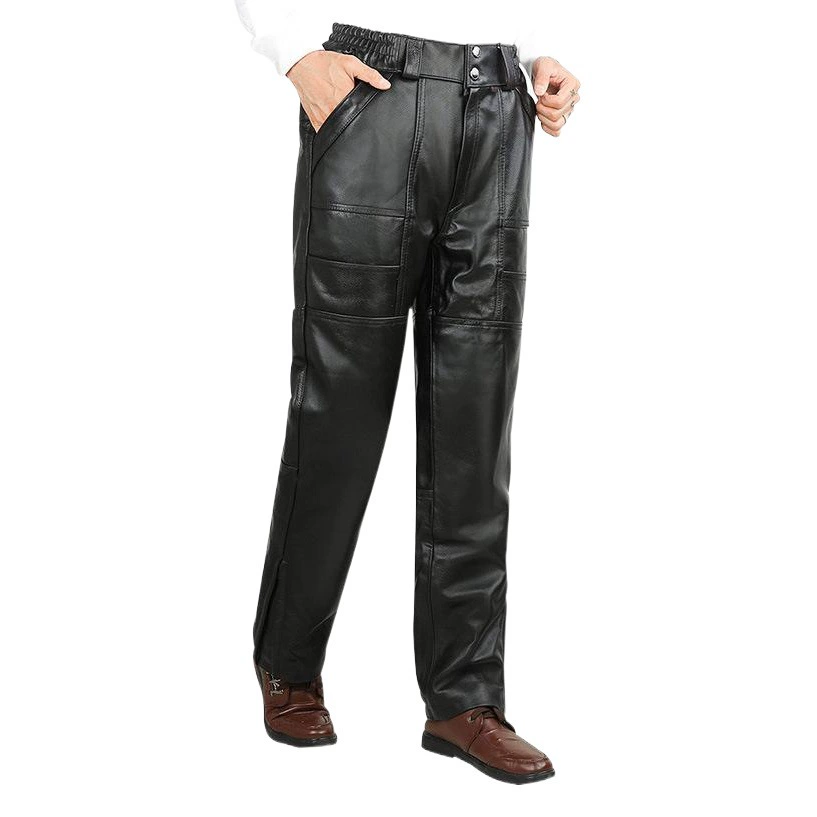 Кожаные брюки мужские из натуральной кожи мужские среднего и пожилого возраста теплые осенние и зимние брюки из овчины первого слоя мотоциклетные мужские уличные брюки