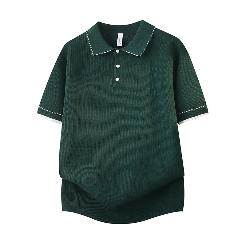 Camiseta polo con solapa falsa de dos piezas camiseta de manga corta de hombre empalmado con medio cremallera vieja fábrica de viento de verano al por mayor