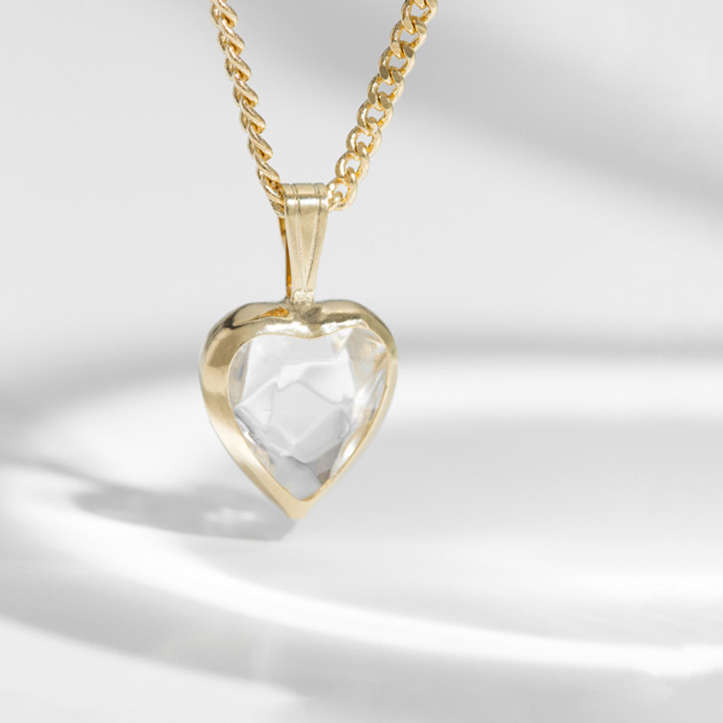 INS Style Heart Shape Sterling Silver Inlay Zircon Pendant Necklace 1 Piece