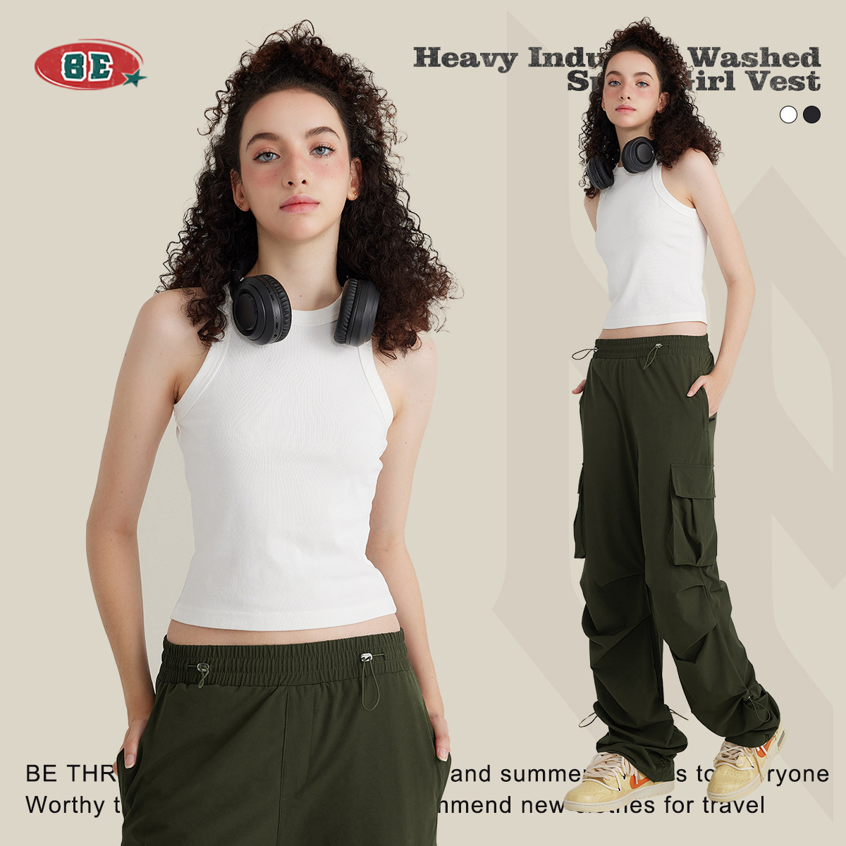 Top corto tipo camiseta sin mangas estilo Kendall Jenner para mujer, de BE Women, verano 2025, moderno, resistente, lavado, para usar como prenda interior o exterior.