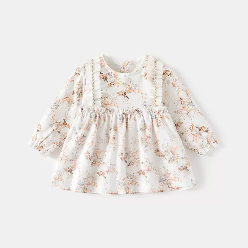 女宝宝裙子连体裙开衫罩衣上衣公主碎花裙连体裙洋气女童可爱春秋