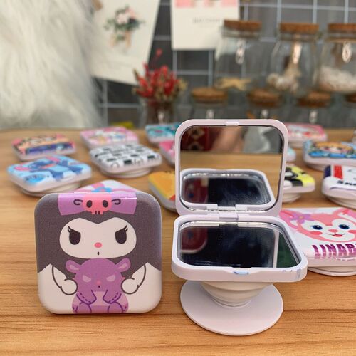 Cartoon square mirror airbag stand Kuromi convenient beauty makeup flip dual-sided mirror phone extensible folding stand