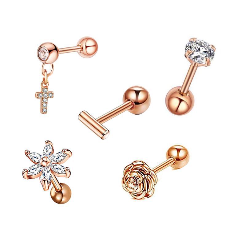 Style Simple Forme De Cœur Acier Inoxydable Placage Zircon Boucles D'oreilles Ensemble De 5 Pièces display picture 6