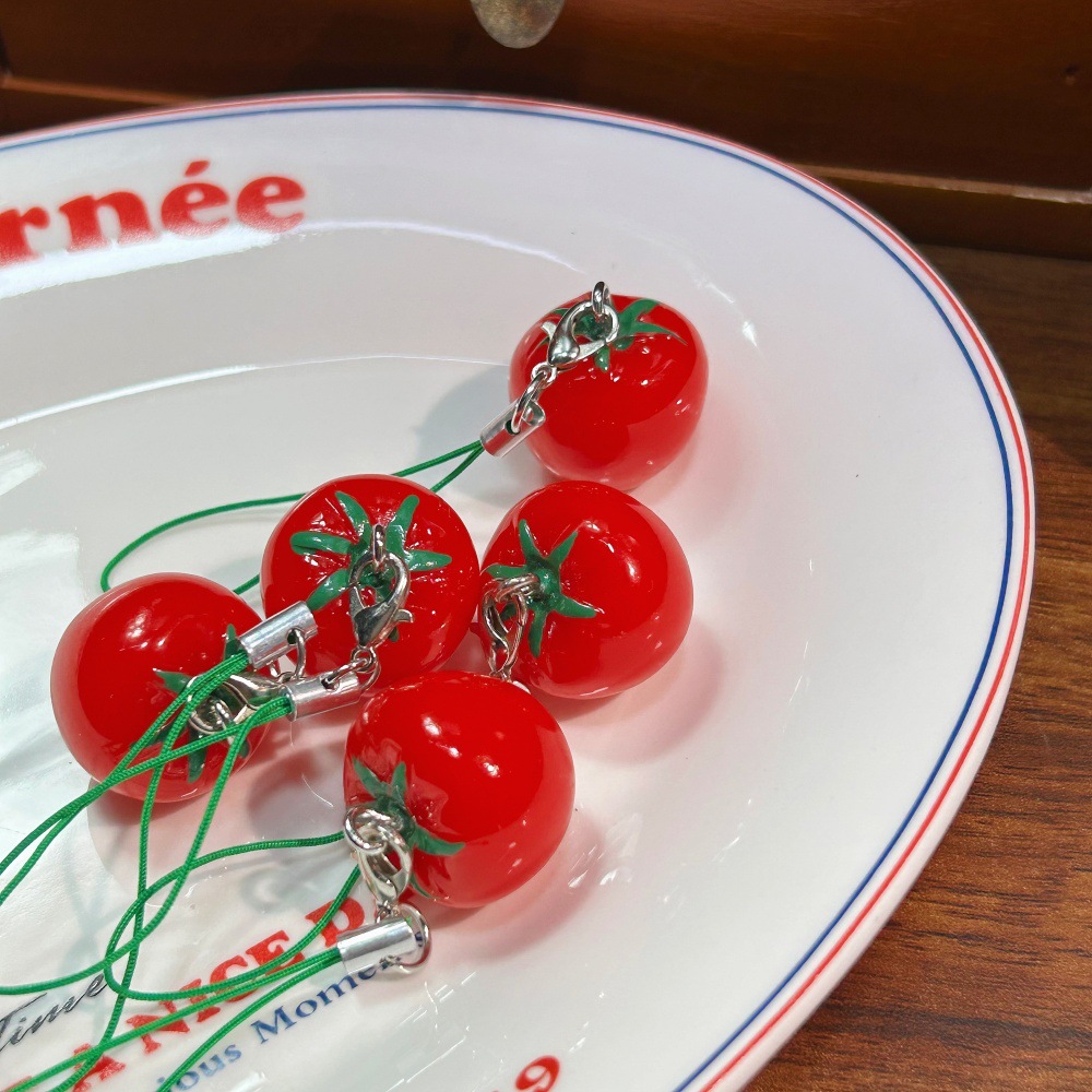 Three-Dimensional Fresh and Transparent Tomato Mobile Phone Chain Decorative Pendant Ins Style Artificial Food Toy Tomato Pendant Accessories