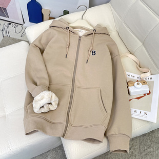 Zipper Jacket Women's Autumn and Winter fleece-lined Thickened Arctic Velvet Lambskin Sweatshirt Women's Winter Warm Loose New