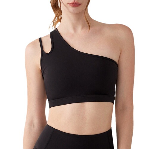 Oblique one-shoulder shock-proof yoga bra, cloud-like beautiful back sports bra, irregular shoulder straps, running fitness vest top