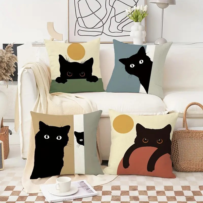 爆金TEMU専売小黒猫小動物シリーズ人気抱き枕カバー亜麻プリントクロスボーダー専用アマゾン|undefined