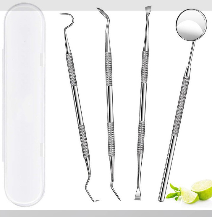 Acero inoxidable herramienta de eliminación de cálculos dentales dientes limpio conjunto oral de manchas dentales tartar luminoso espejo oral dentista