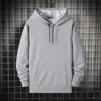 秋季纯色日系卫衣男大码套头宽松休闲运动连帽衫韩版潮流男士外套|ms