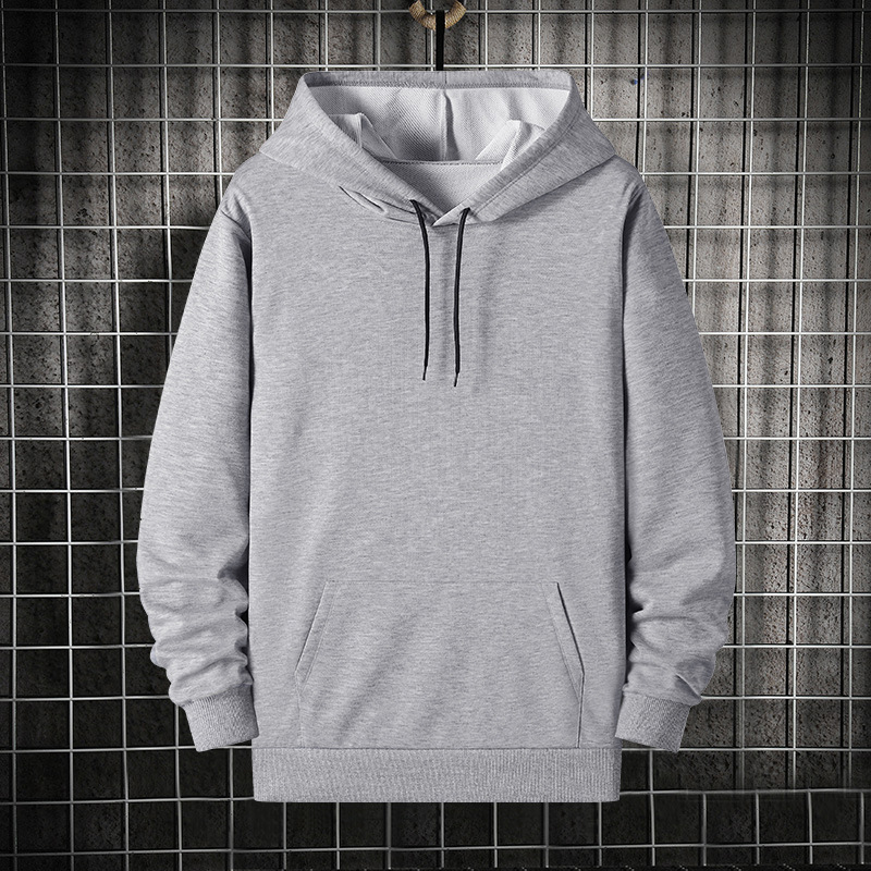 秋季纯色日系卫衣男大码套头宽松休闲运动连帽衫韩版潮流男士外套|ms