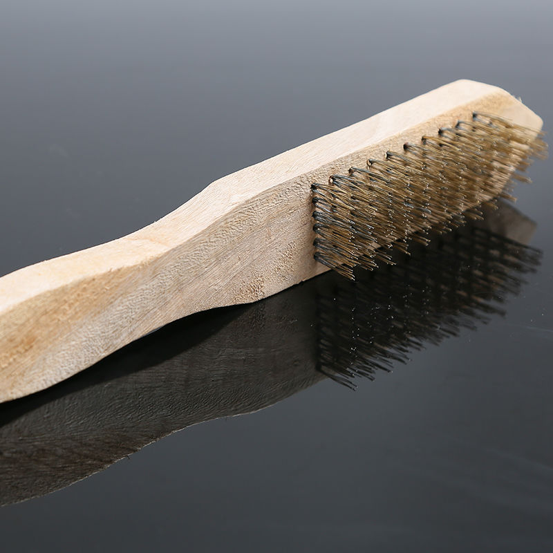 Fabricante en stock mango de madera cepillo de alambre pulido de metal eliminación de óxido cepillo de limpieza de aceite cepillo de escamas de pescado
