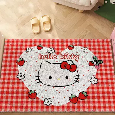Avtomobil döşəmə paspasları – and Outdoor Dirt-Scraping Mat, Dust - red-plaid-strawberry-hello-kitty-head-4060cm-silk-circle
