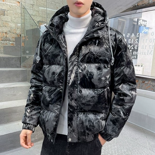 冬季新款羽绒服男连帽潮流帅青年面包服亮面工装90白鸭绒外套男装