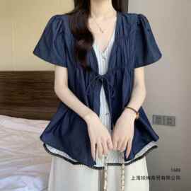 设计感假两件短袖衬衫2026夏季大码女装胖mm别致减龄超好看上衣潮