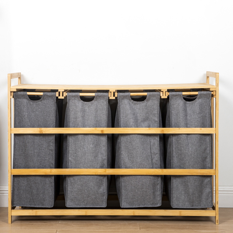 Cesta de ropa sucia de cuatro compartimentos de extracción de estantes de ropa sucia casera clasificación de cestas de ropa sucia de baño de ropa de lavandería