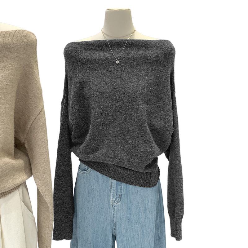 セーターデザインニッチワンラインカラーオフショルダールーズセーターレディース初秋新作レイジーフレグランストップ
