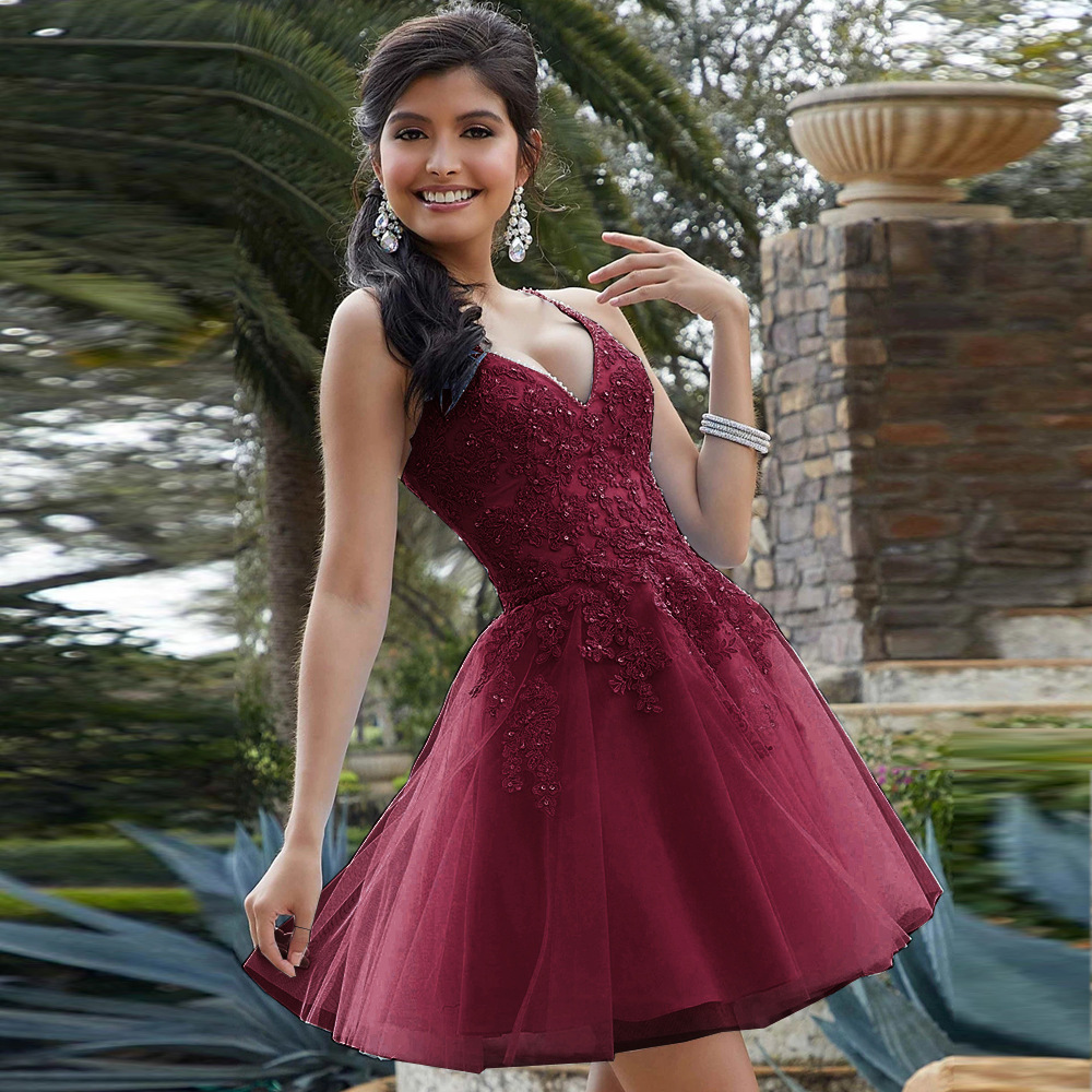 2025 caída de otoño vestido de noche de encaje corto Aliexpress Amazon vestido de fiesta de cumpleaños pequeño