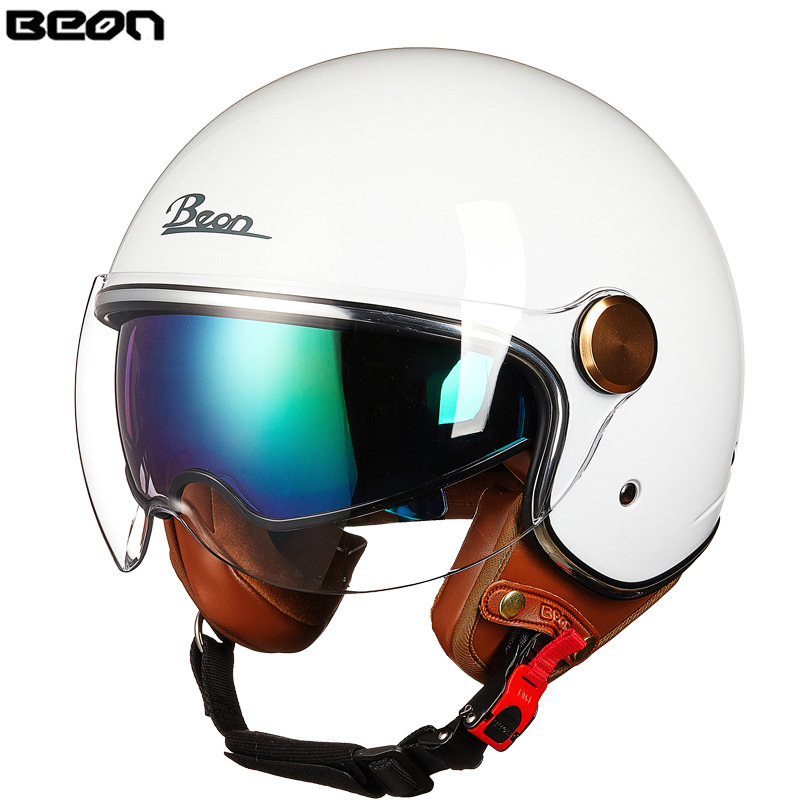 BEON casco de la motocicleta retro medio casco cuatro estaciones universal de los hombres y las mujeres del coche eléctrico de la motocicleta casco de doble lente