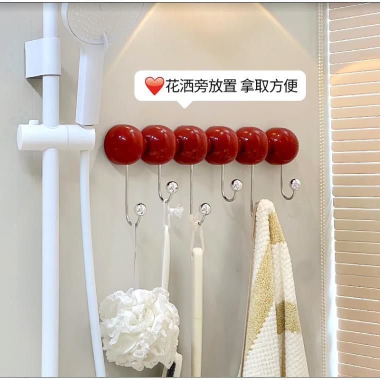 かわいいバスルーム吸盤フック、パンチフリー、強力な耐荷重バスルーム壁バスボールフラワータオル壁掛け収納ラック|undefined