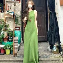 森系绿色连衣裙夏季2025韩国日系新款无袖收腰显瘦气质背心长裙女